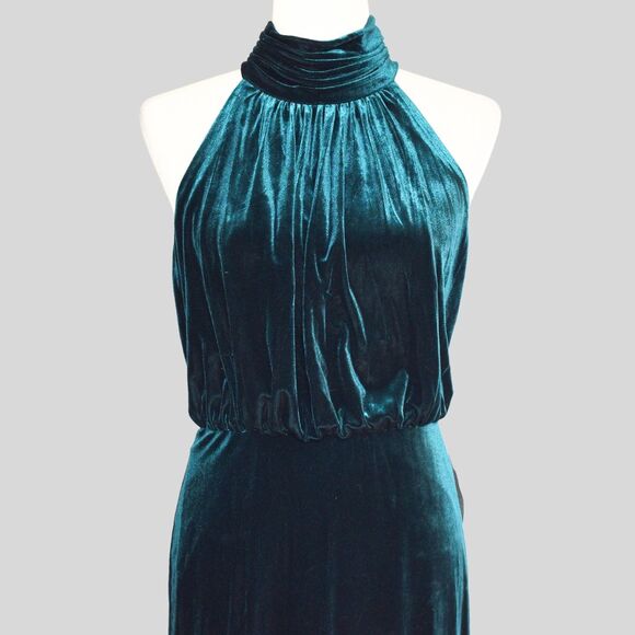 Eliza J. Mock Neck Blouson Velvet Gown Emerald Green Size 8 - Picture 6 of 12